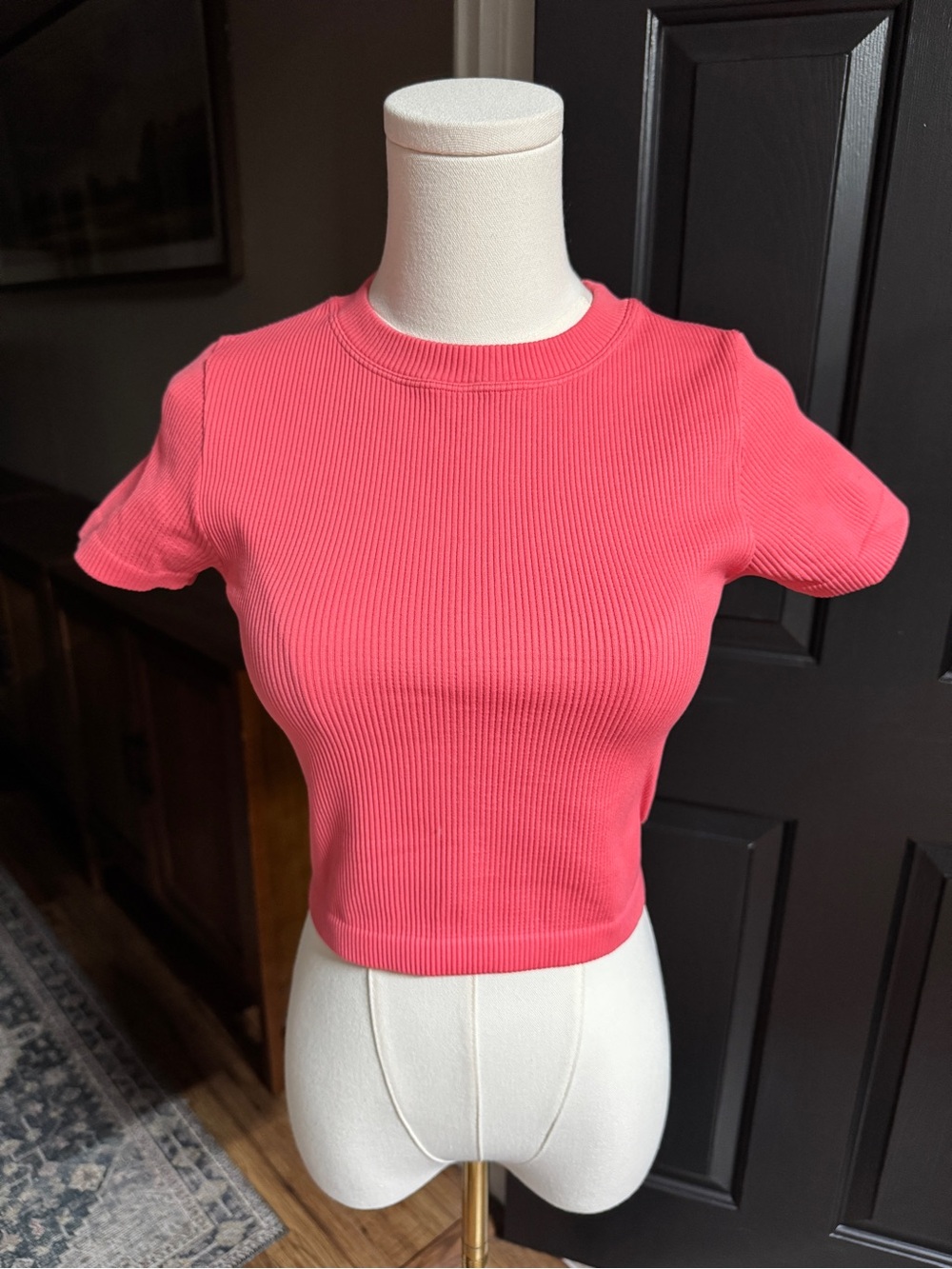 {JoyLab} Coral Pink Ribbed Crewneck Short Sleeve Crop Top Gym Shirt WAT65